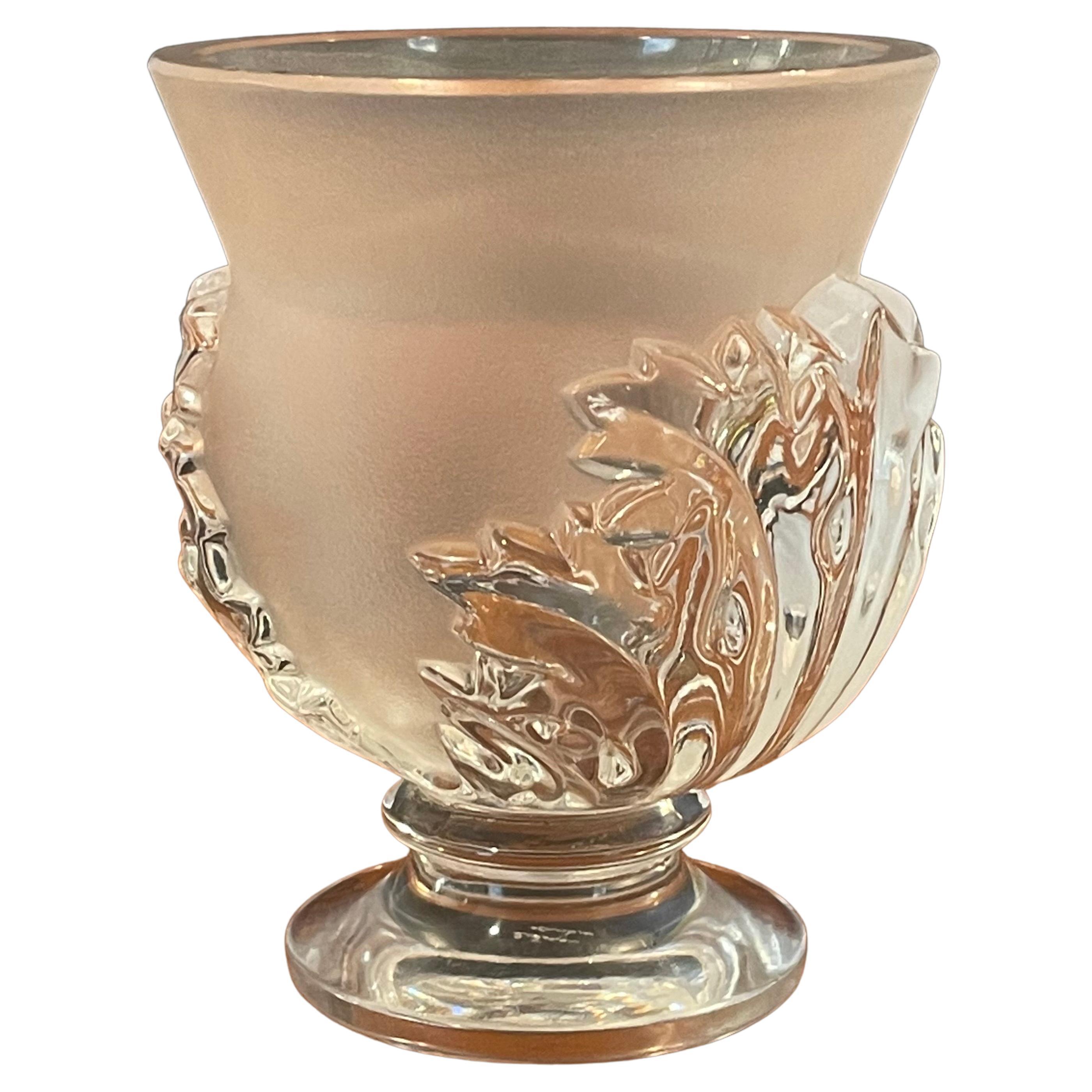 Satin Crystal St. Cloud Vase with Acanthus Leaves by Lalique of France For Sale