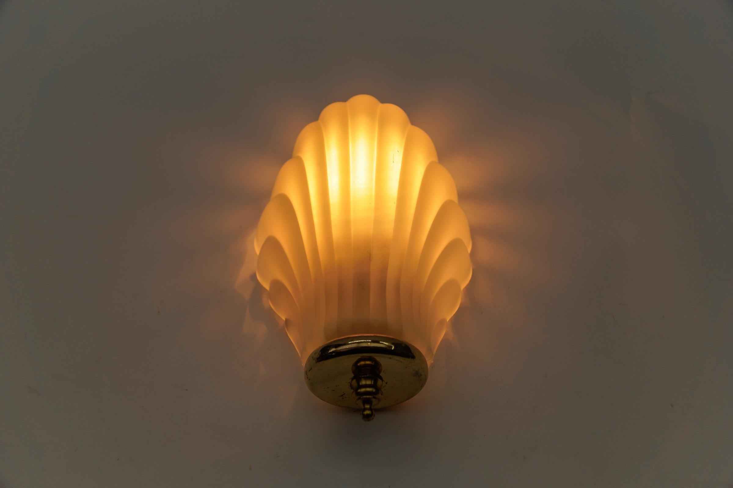 German Satin Elegant Glass Shell Wall Light, 1960s Italy   For Sale