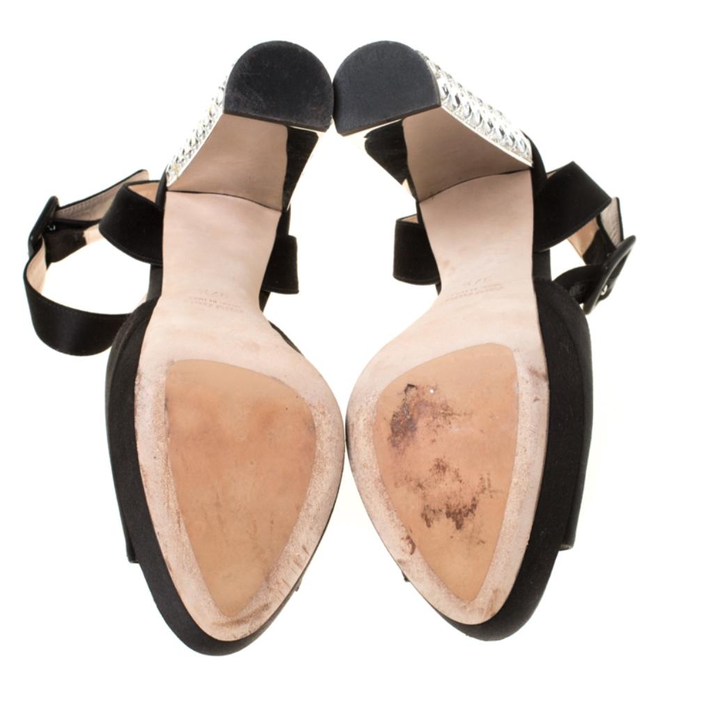 Satin Embellished Block Heel Peep Toe Platform Ankle Strap Sandals Size 37.5 1