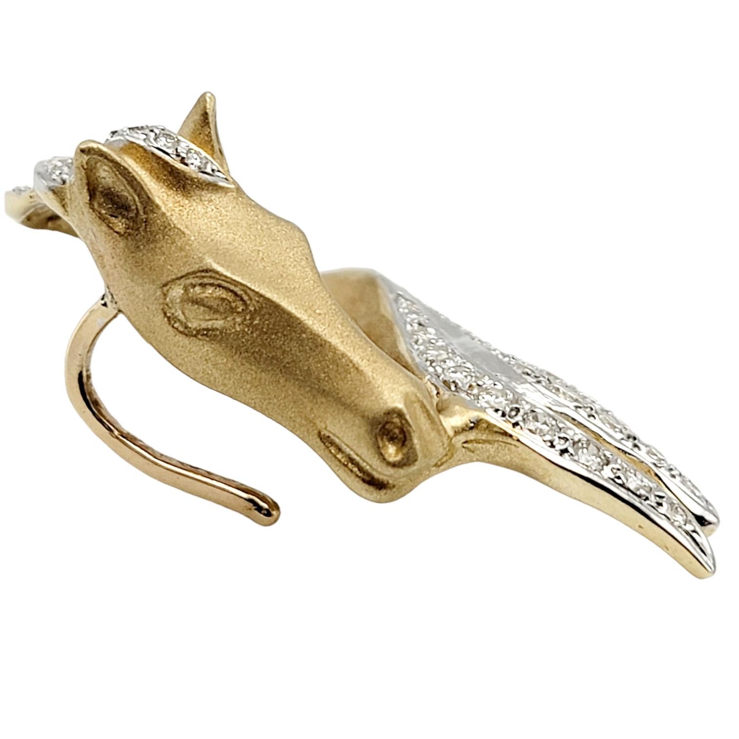 Contemporary Satin Finish 14 Karat Yellow Gold Horse Head Pendant / Enhancer with Diamonds