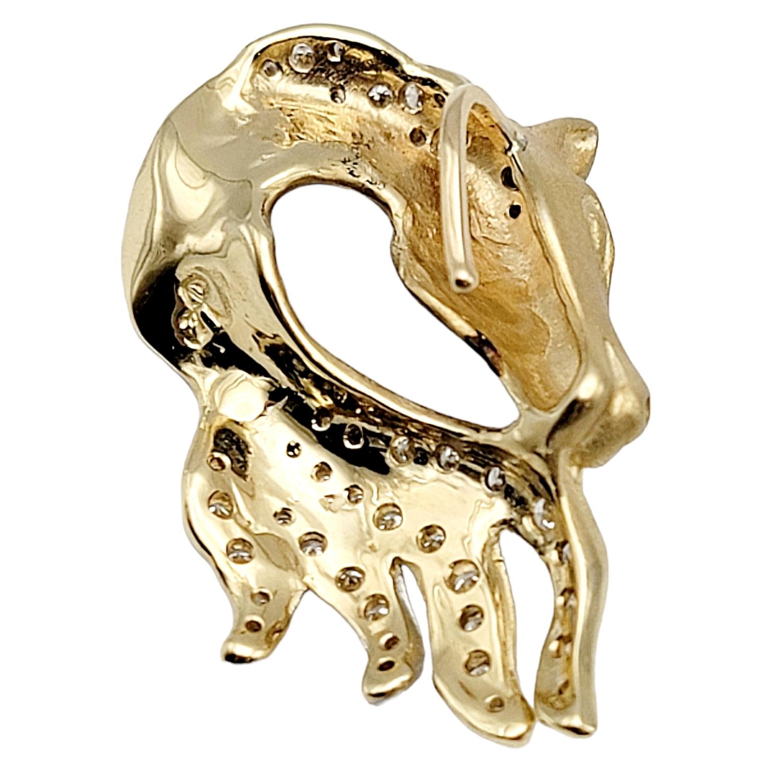 Women's Satin Finish 14 Karat Yellow Gold Horse Head Pendant / Enhancer with Diamonds