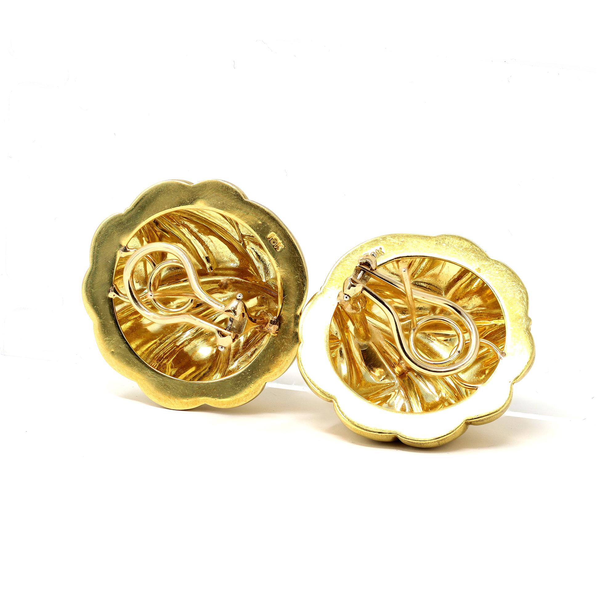 Modern Satin Finish 18 Karat Yellow Gold Dome Clip-On Earrings For Sale