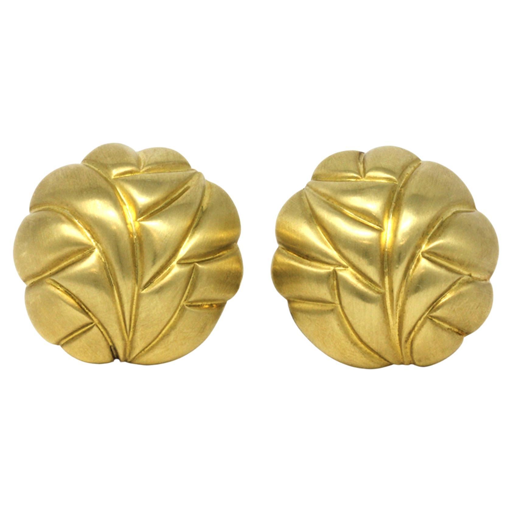 Satin Finish 18 Karat Yellow Gold Dome Clip-On Earrings For Sale