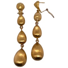 Satin Finish 18 Karat Yellow Gold Drop Dangle Earrings Leverbacks