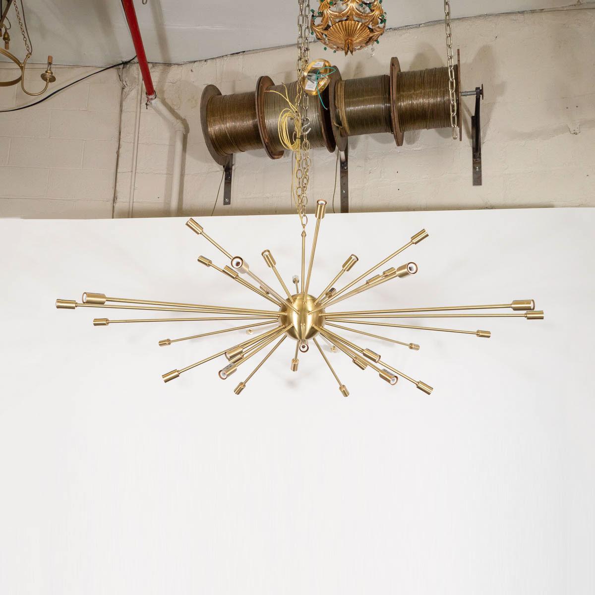 Mid-Century Modern Satin Finish Brass Sputnik Chandelier For Sale