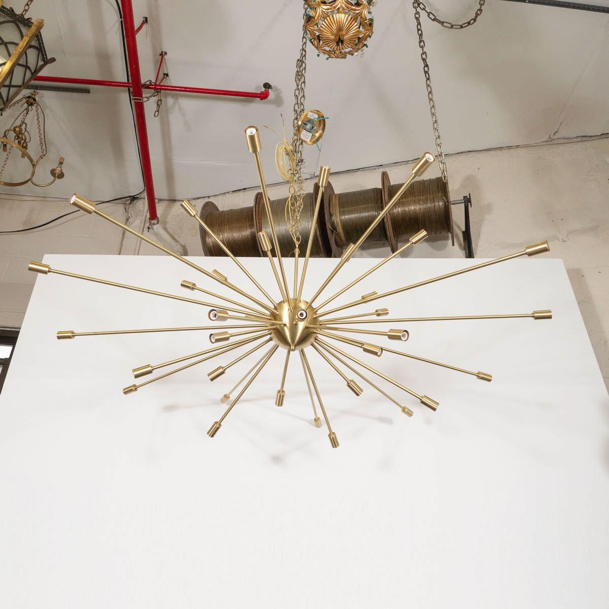 American Satin Finish Brass Sputnik Chandelier For Sale