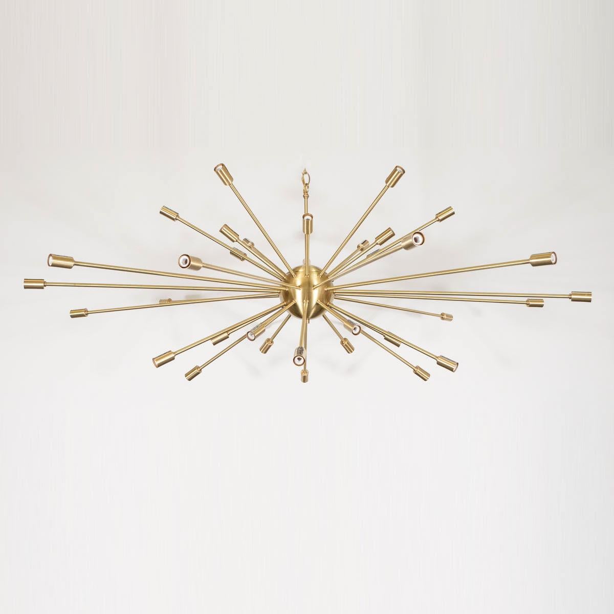 Satin Finish Brass Sputnik Chandelier In New Condition For Sale In Tarrytown, NY