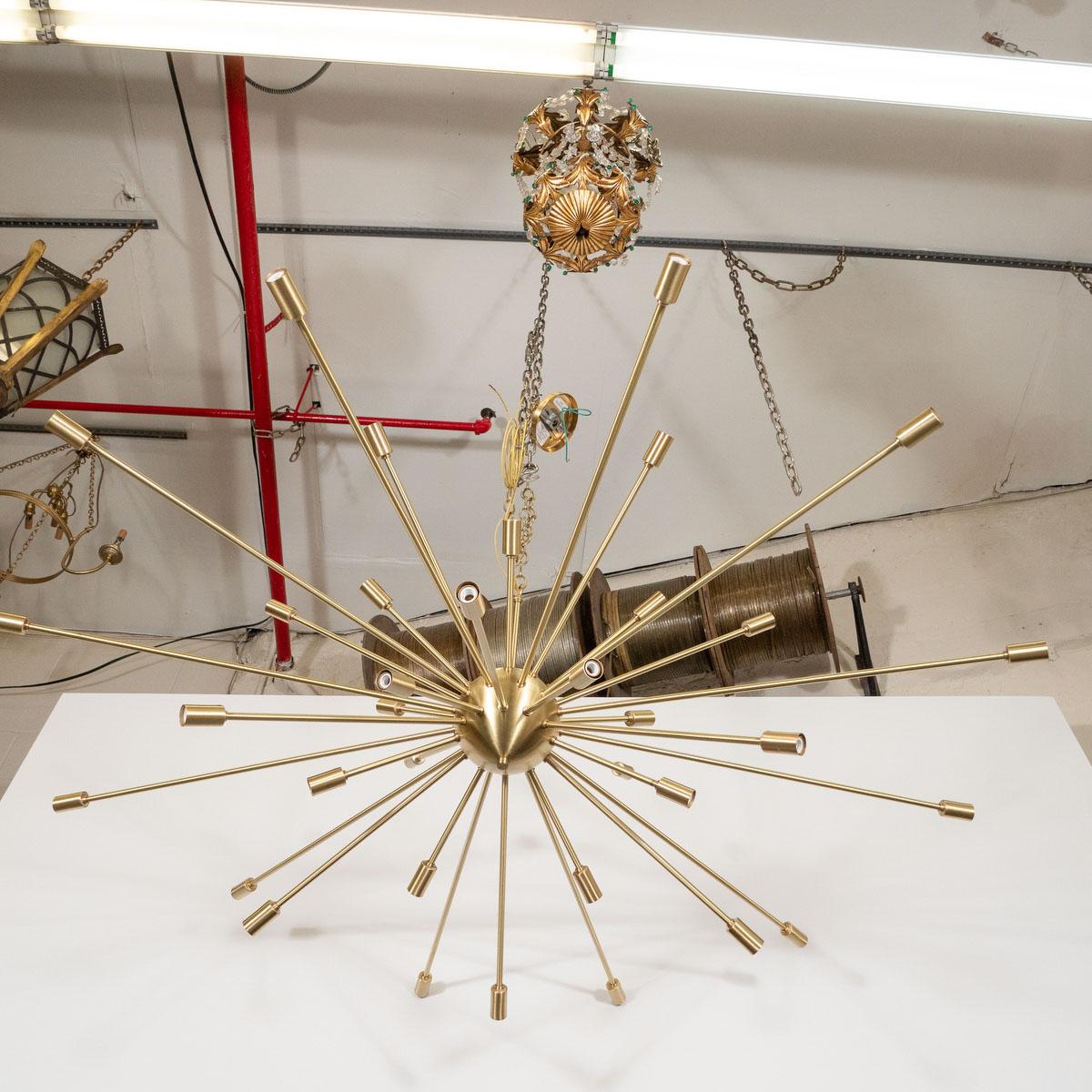Contemporary Satin Finish Brass Sputnik Chandelier For Sale