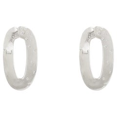 Satin-Finish Oval Hoop Earrings with Zircon Stones Gift for Her in 925 Silver