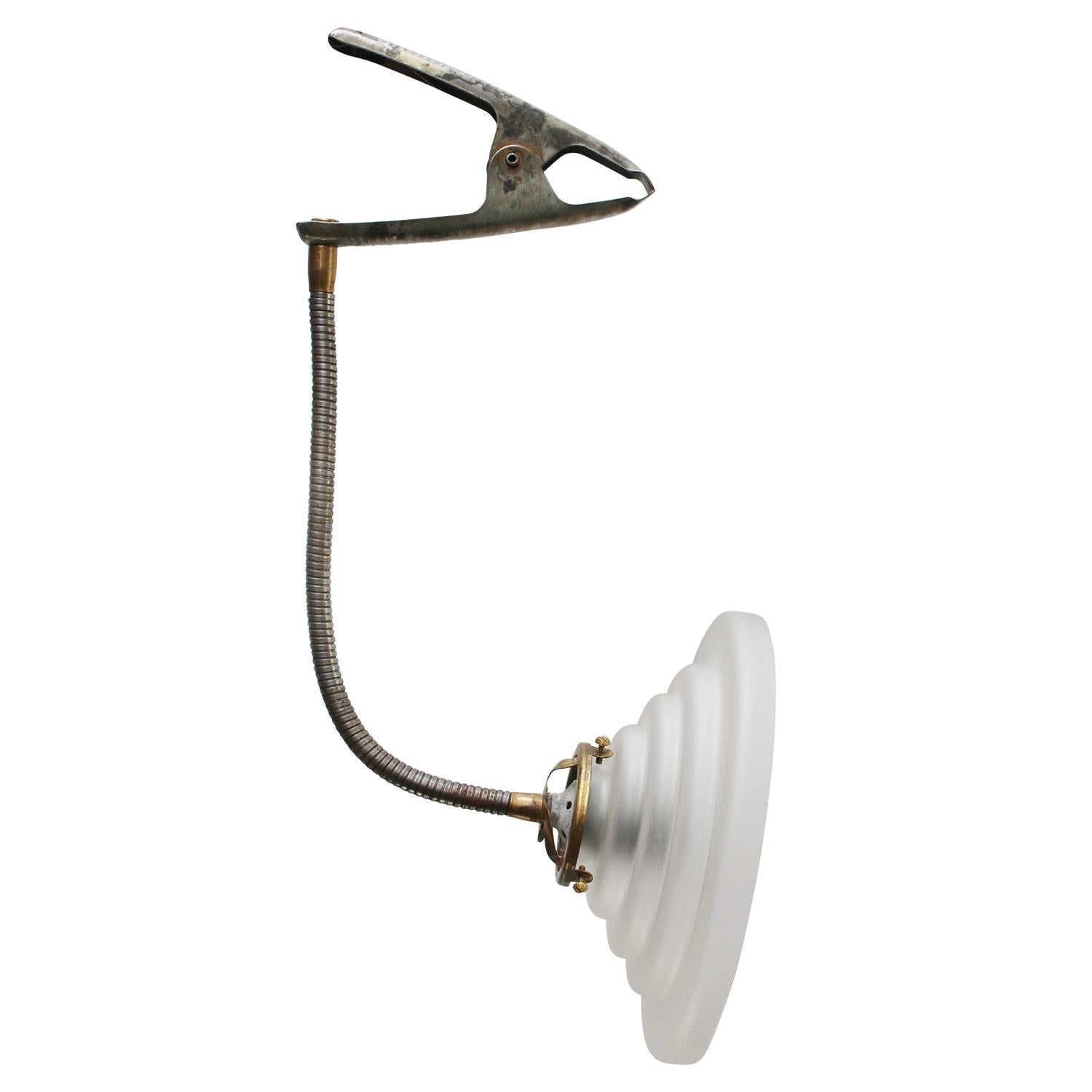 Français Verre satiné dépoli Vintage Bras flexible Pince Spot Applique en vente
