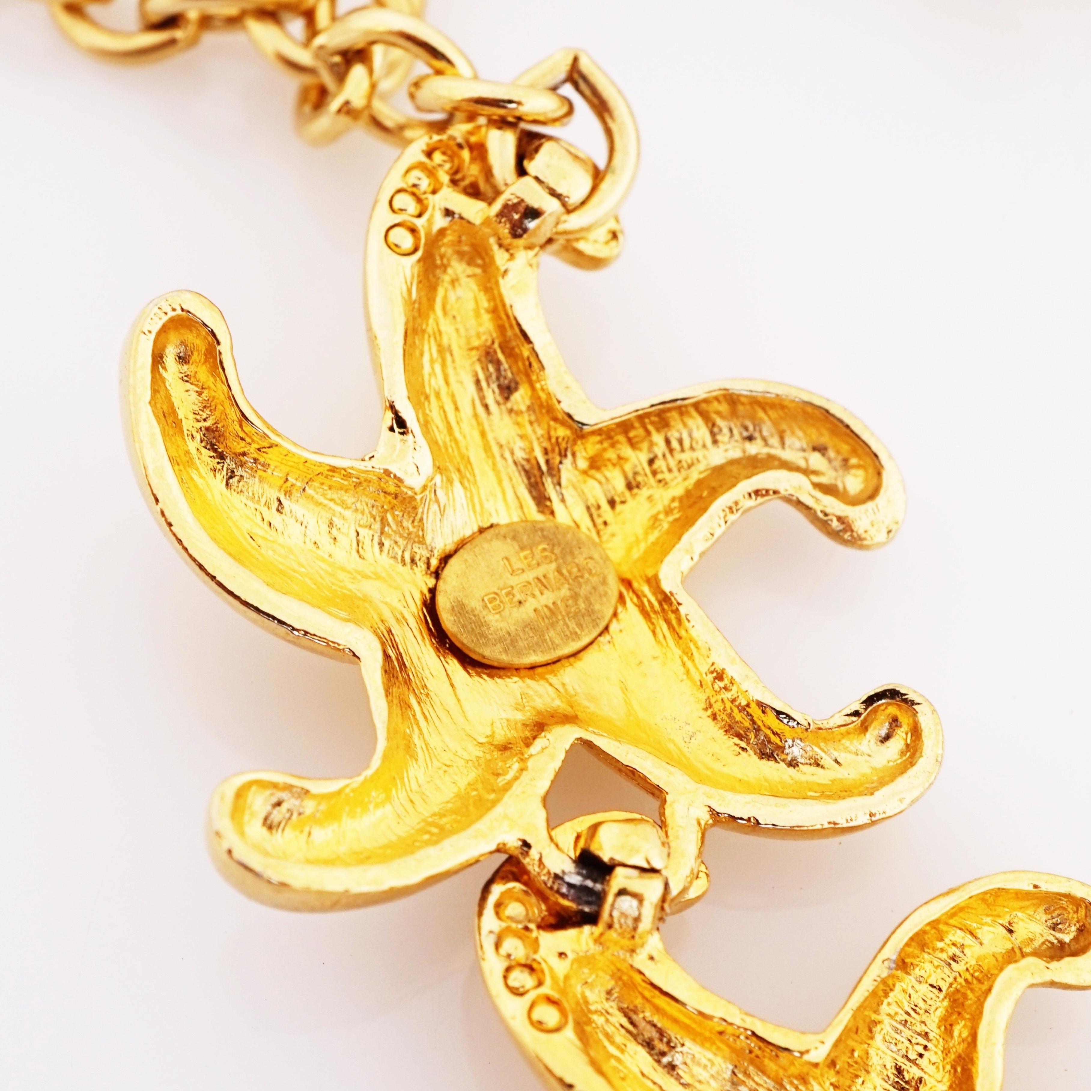 Satin vergoldete Seestern-Glieder-Halskette von Les Bernard, 1980er Jahre Damen im Angebot
