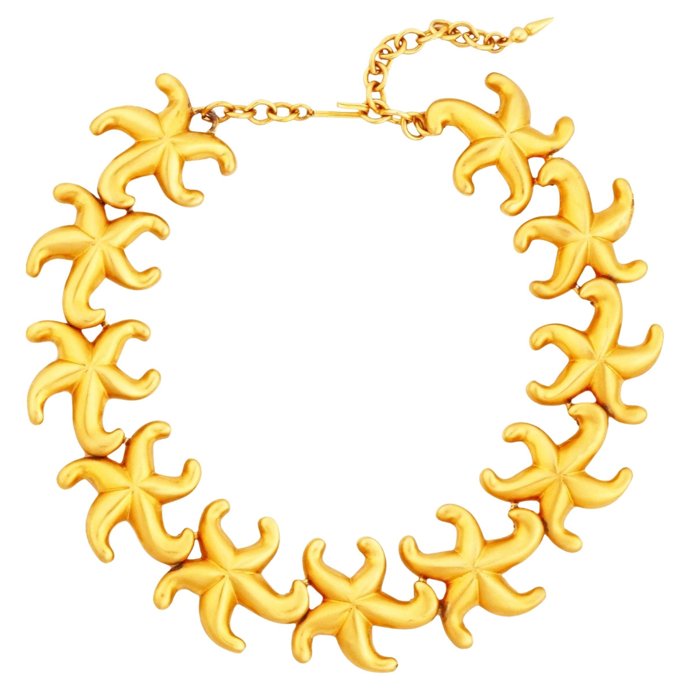 Satin Gilt Starfish Link Choker Necklace By Les Bernard, 1980s For Sale