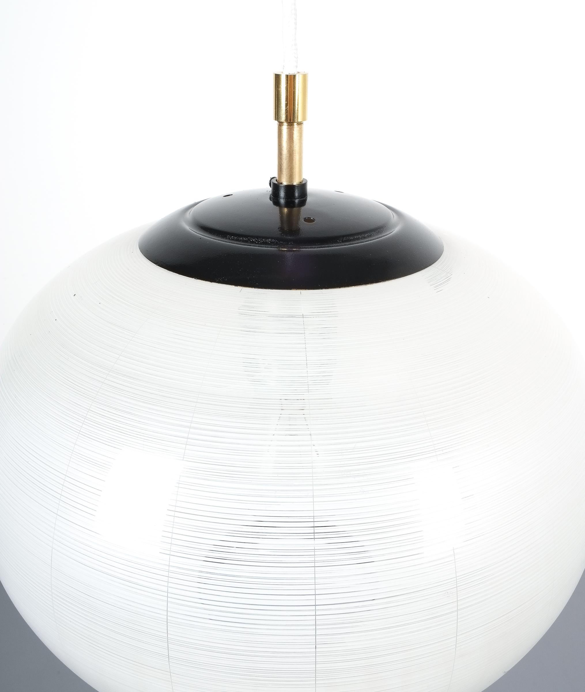 Mid-20th Century Satin Glass and Brass Pendant Lamp by Stilnovo, Italy, 1950 For Sale