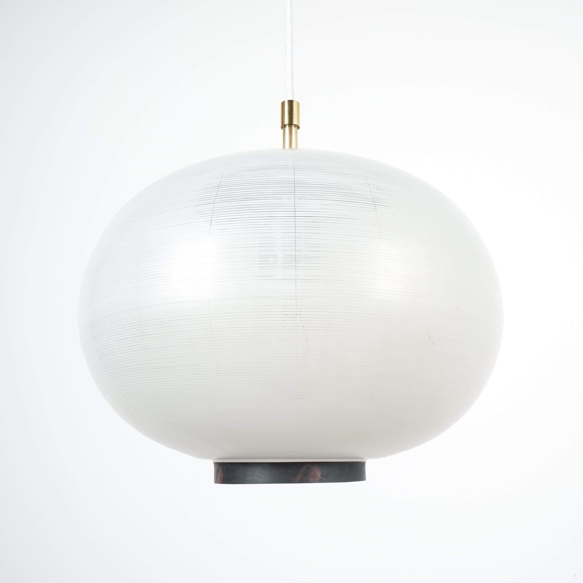 Satin Glass and Brass Pendant Lamp by Stilnovo, Italy, 1950 For Sale 1