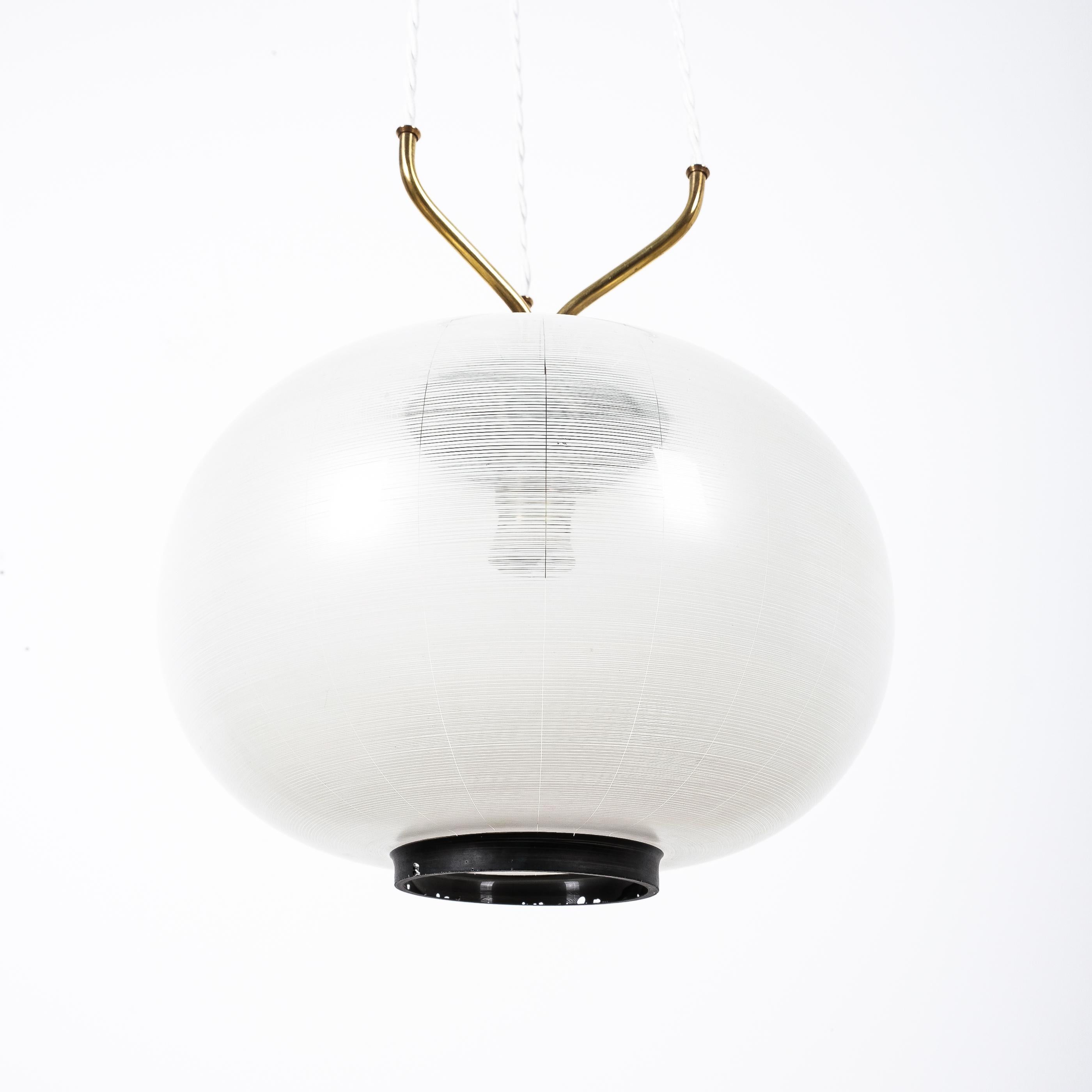 Satin Glass and Brass Suspension Pendant Lamp by Stilnovo, Italy, 1950 5