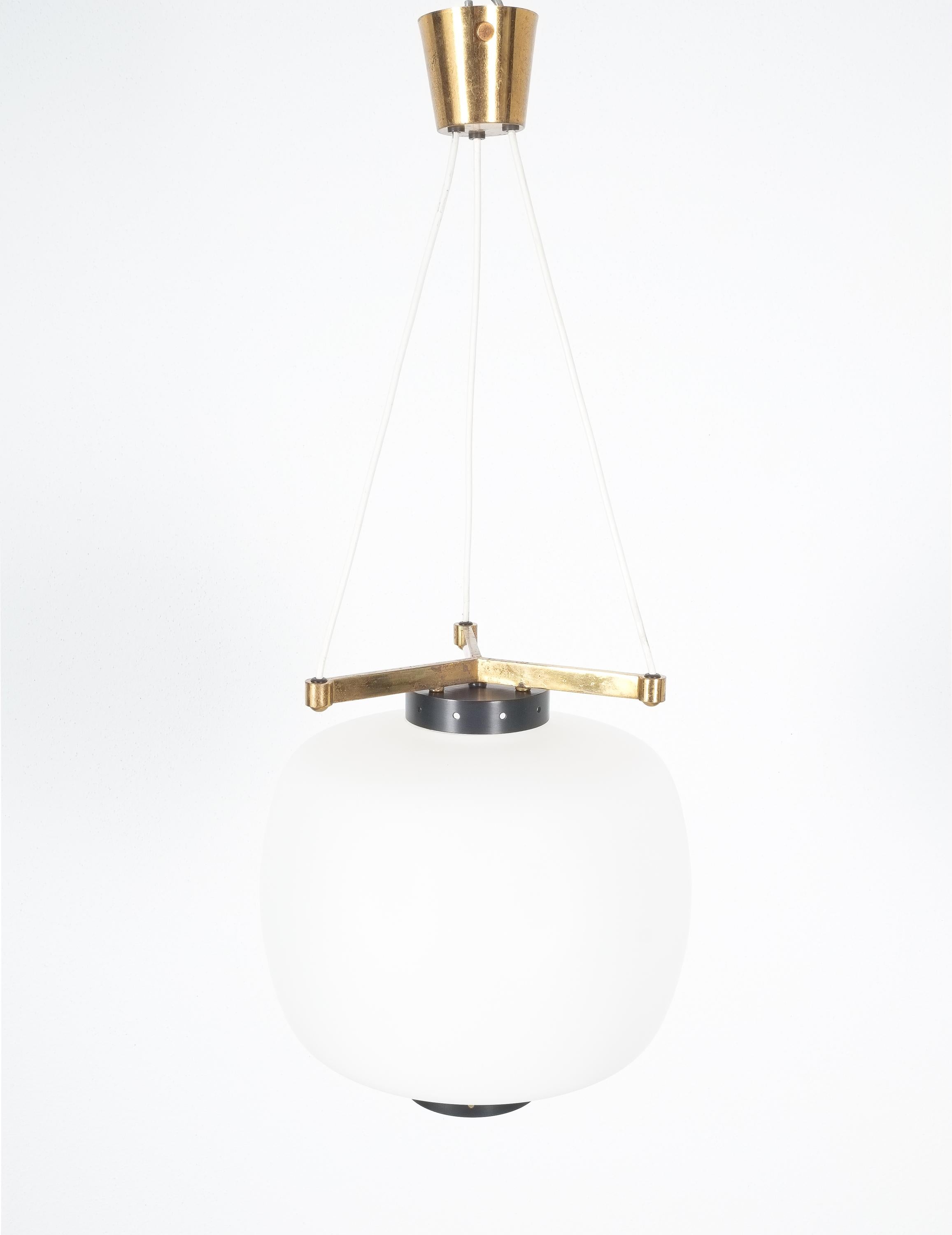 Satin Glass and Brass Suspension Pendant Lamp by Stilnovo, Italy, 1950 9