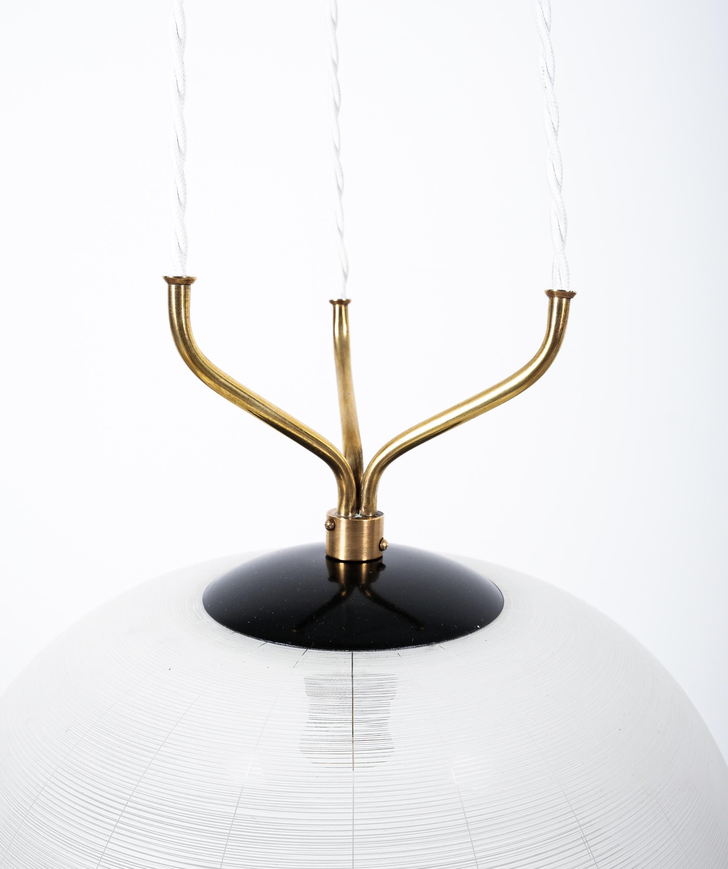 Satin Glass and Brass Suspension Pendant Lamp by Stilnovo, Italy, 1950 4