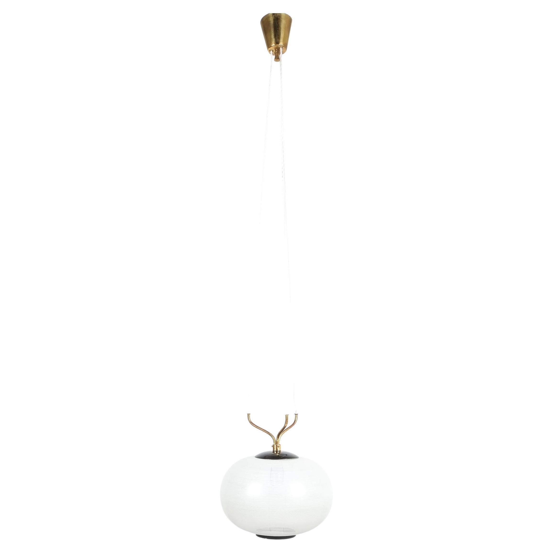 Satin Glass and Brass Suspension Pendant Lamp by Stilnovo, Italy, 1950 7
