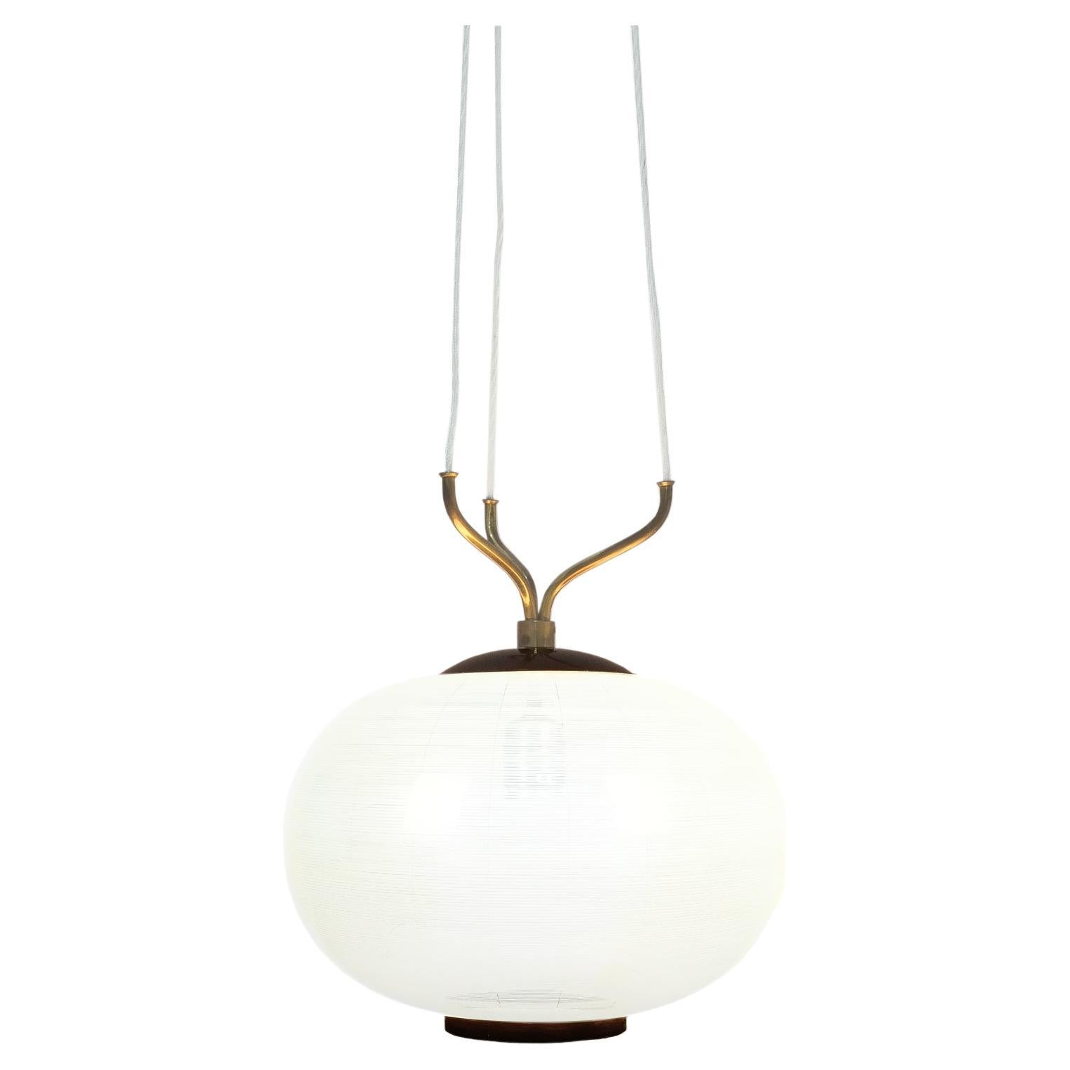Satin Glass and Brass Suspension Pendant Lamp by Stilnovo, Italy, 1950