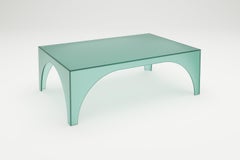 Satin Glass Blue Arc Oblong Coffee Table by Sebastian Scherer