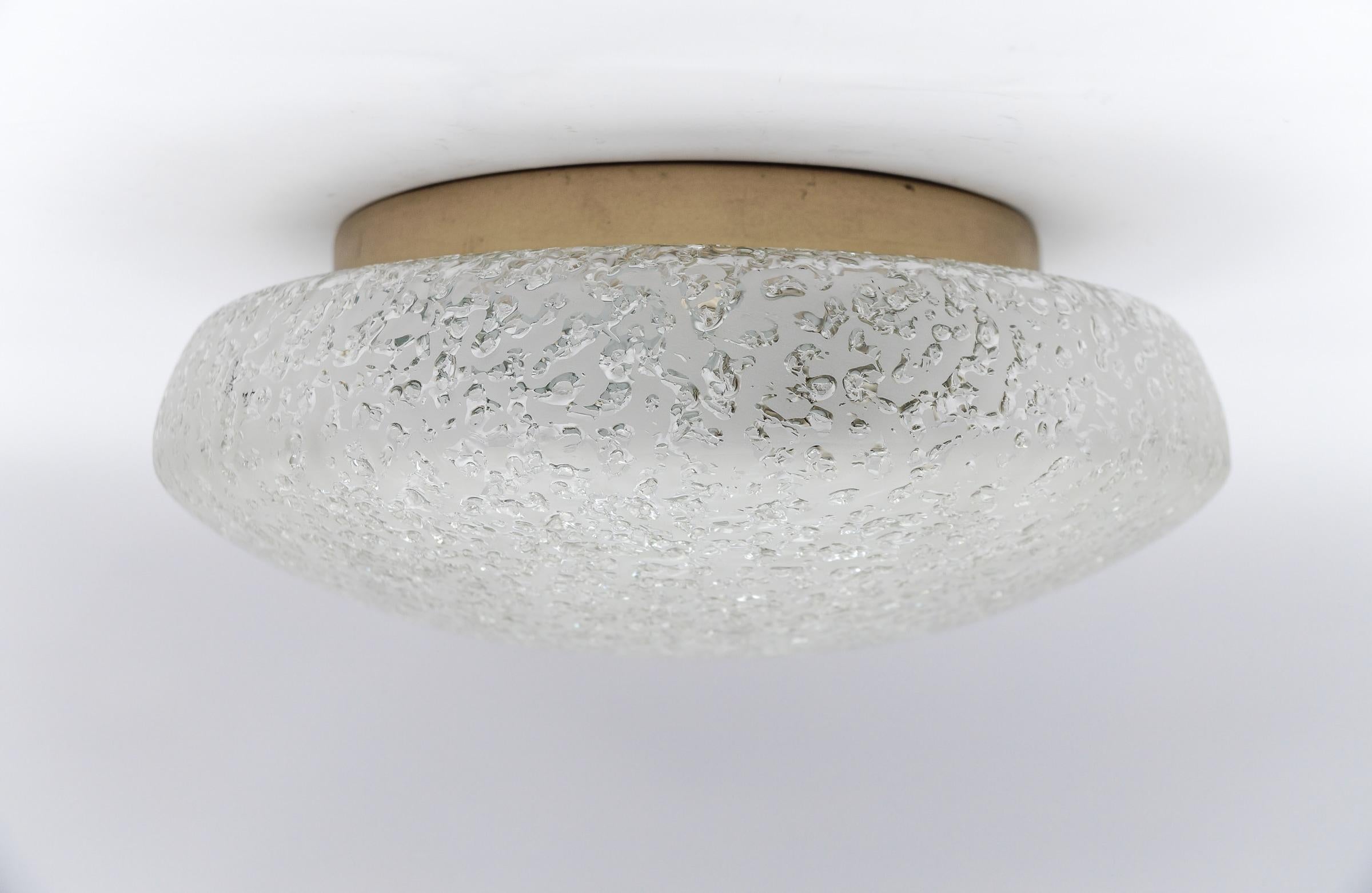Frosted Ice Glass Flush Mount from Doria Leuchten, Germany, 1960s In Good Condition For Sale In Nürnberg, Bayern