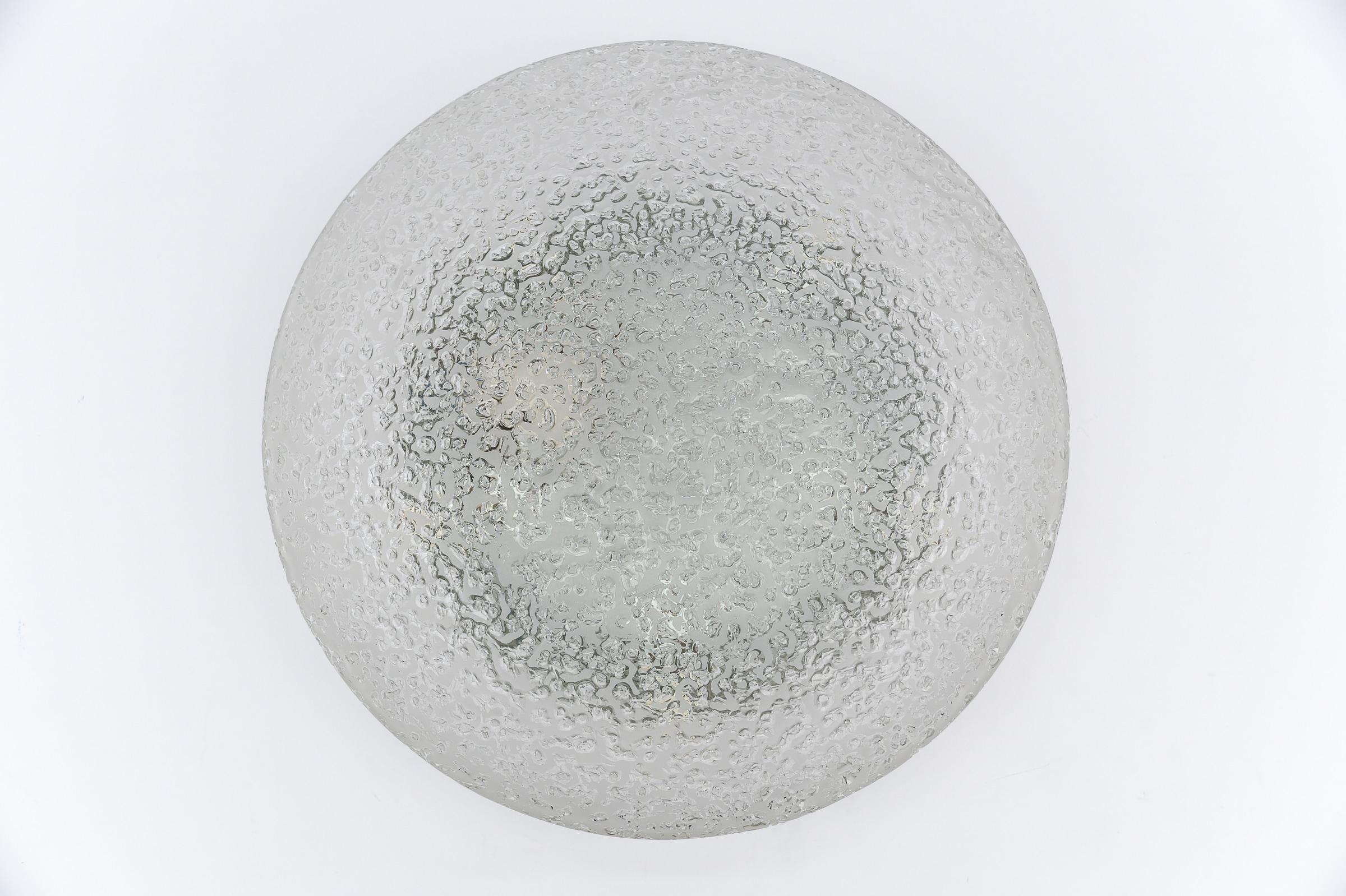 Metal Frosted Ice Glass Flush Mount from Doria Leuchten, Germany, 1960s For Sale
