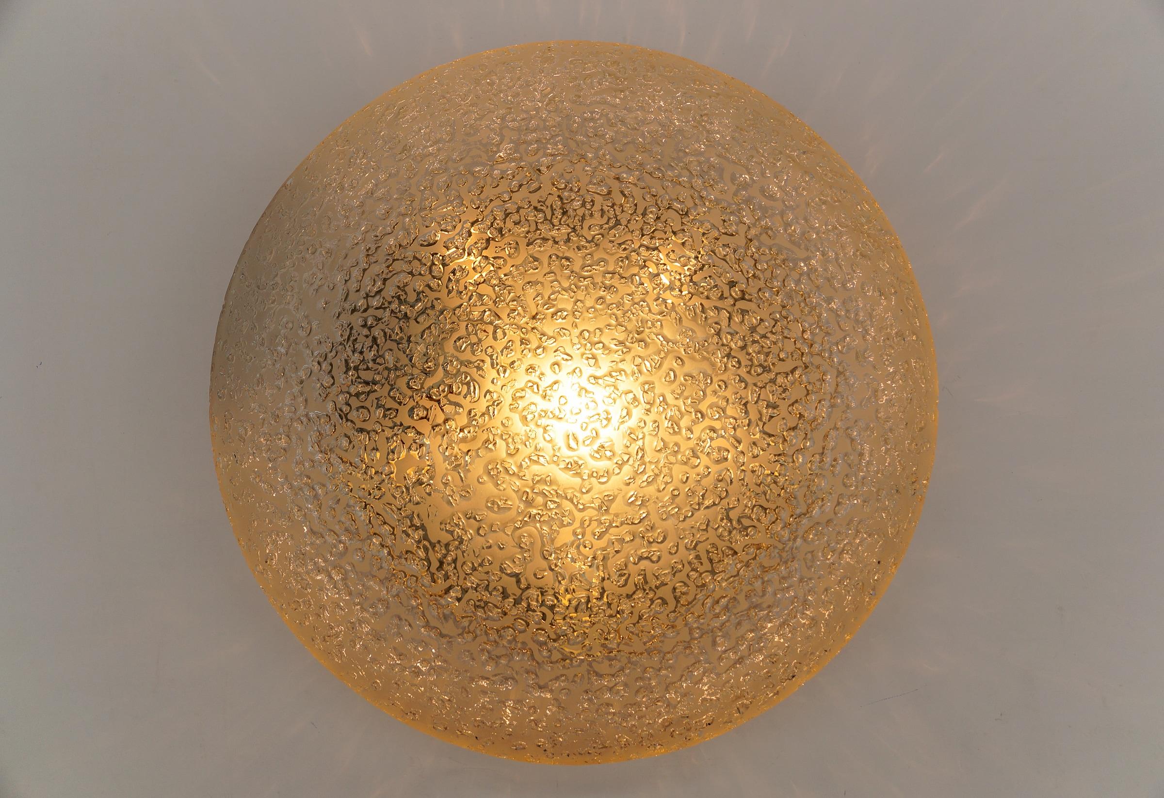 Frosted Ice Glass Flush Mount from Doria Leuchten, Germany, 1960s For Sale 1