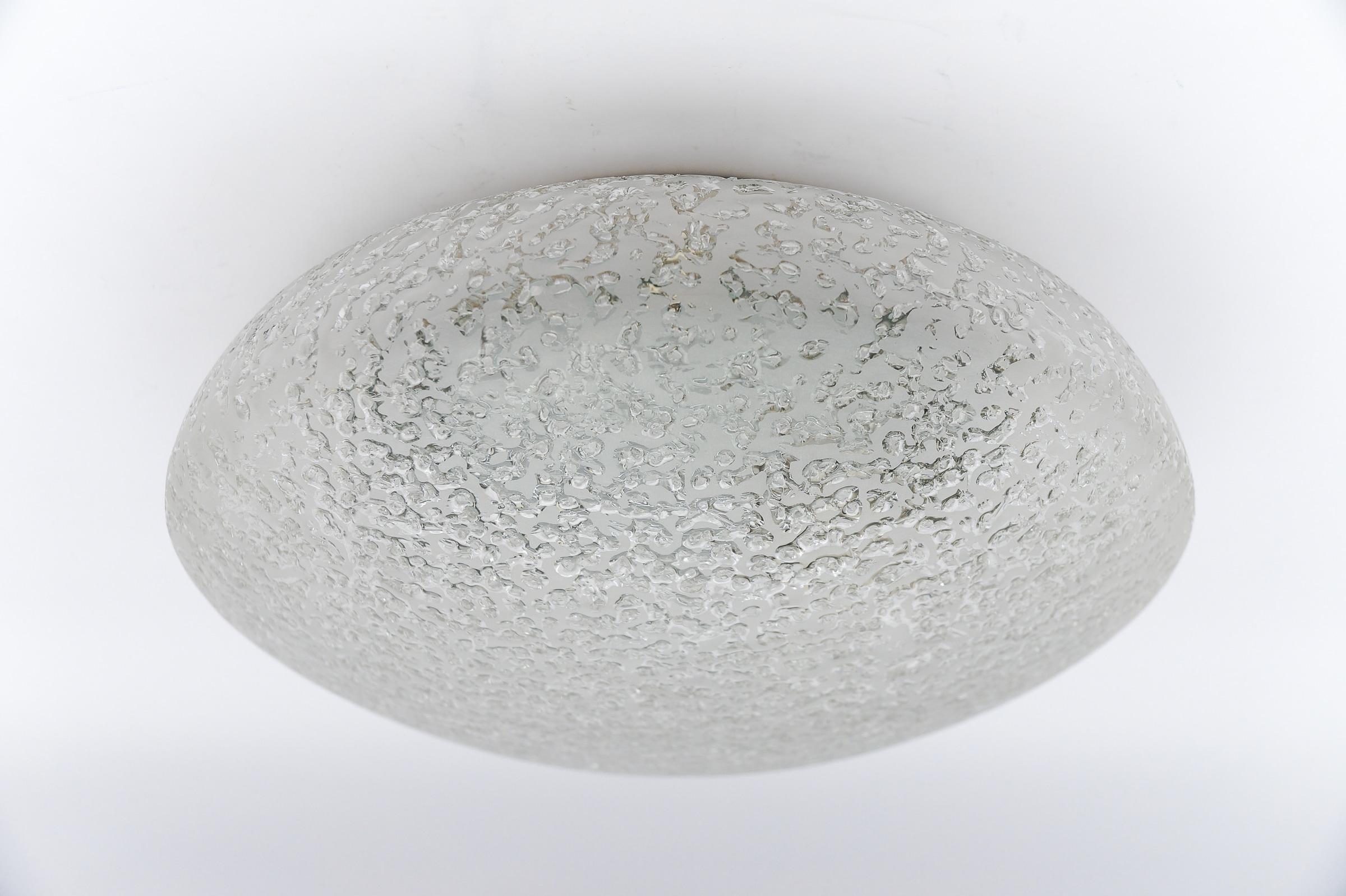 Frosted Ice Glass Flush Mount from Doria Leuchten, Germany, 1960s For Sale 2