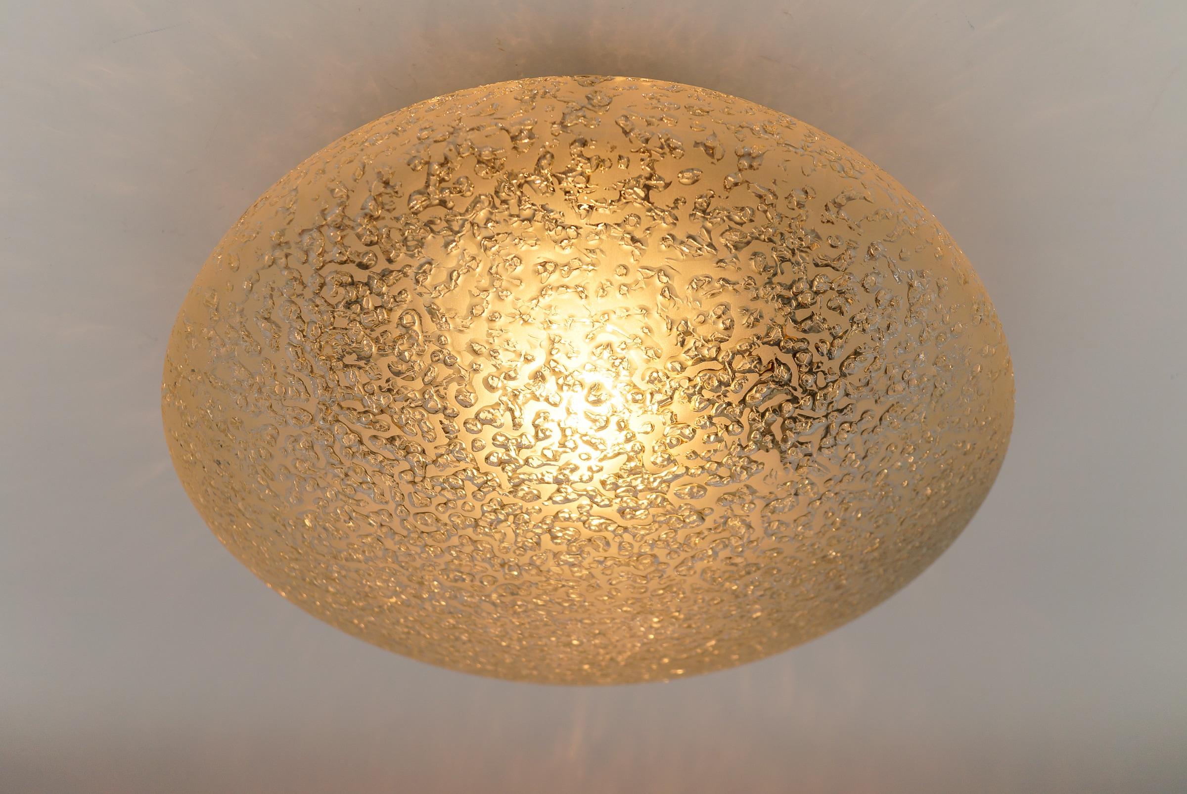 Frosted Ice Glass Flush Mount from Doria Leuchten, Germany, 1960s For Sale 3