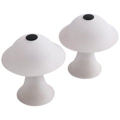 Lampes de table champignons en verre satiné de Peill Putzler, 1970