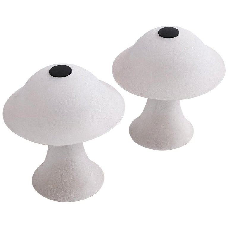 Satin Glass Mushroom Table Lamps by Peill Putzler, 1970s For Sale