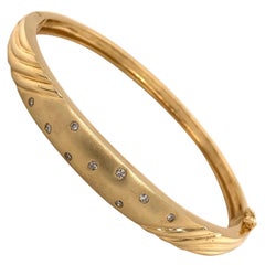 Satin 14K Yellow Gold Bangle Bracelet with Diamond Accents