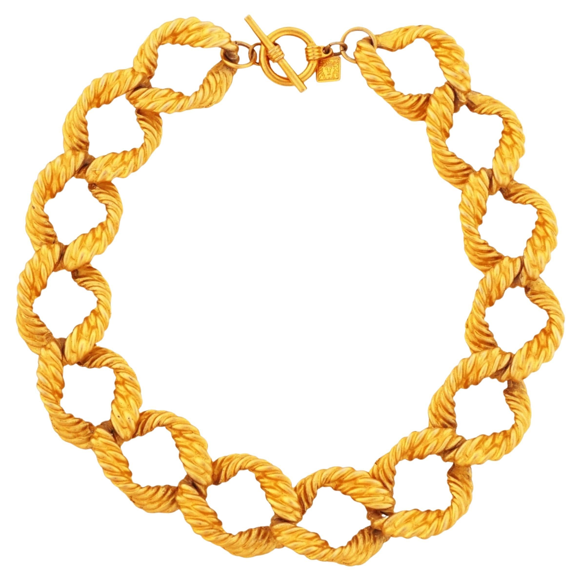 Satin-Gold Chunky Braid Link Choker-Halskette von Anne Klein, 1980er Jahre im Angebot