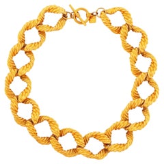 Satin Gold Chunky Braid Link Choker Necklace By Anne Klein, 1980s