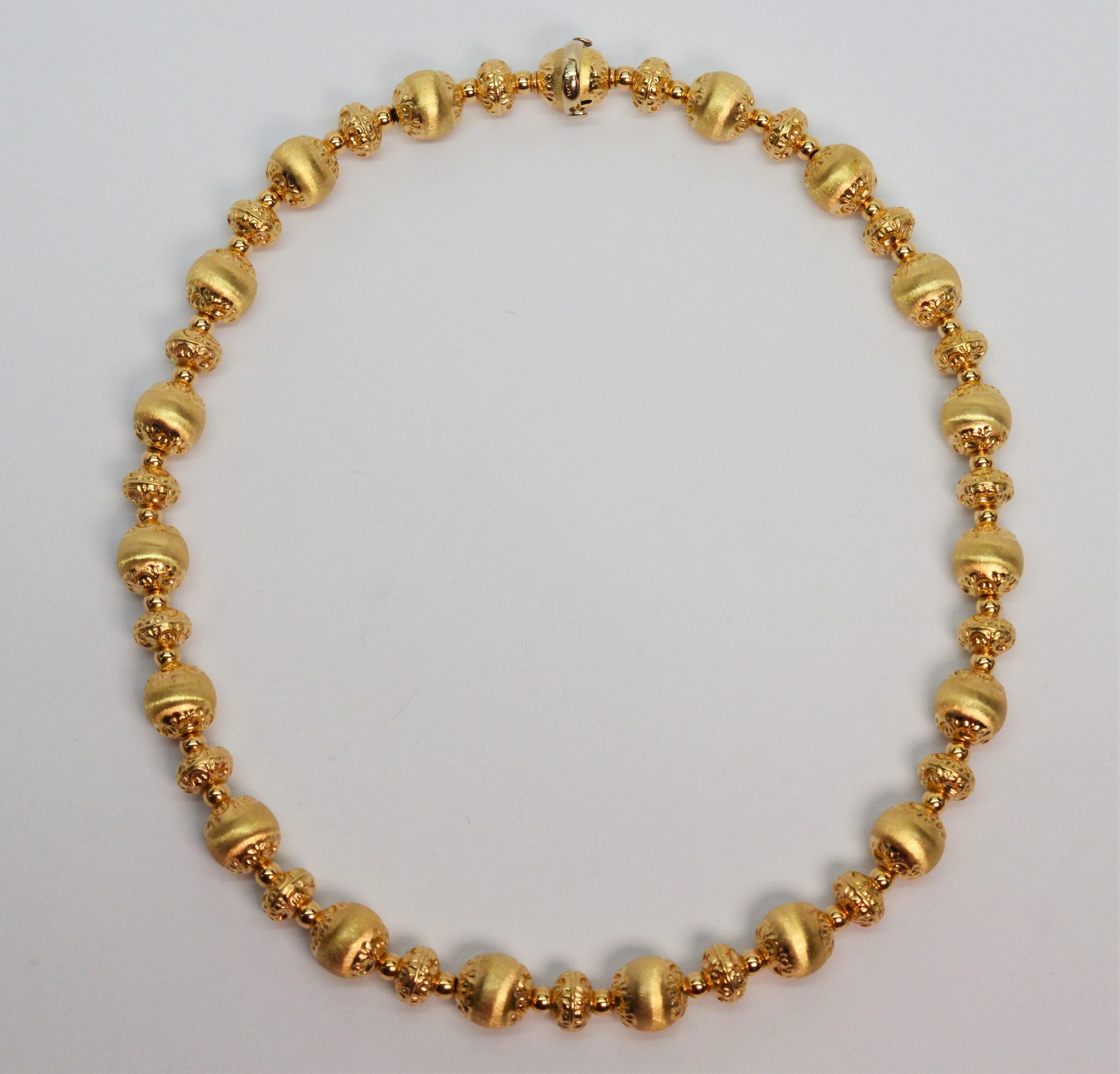 Satin Gold Beaded Necklace In Excellent Condition In Mount Kisco, NY
