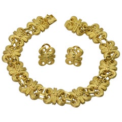 Satin 14 Karat Gold Fleur-de-Lis Bracelet and Earring Set