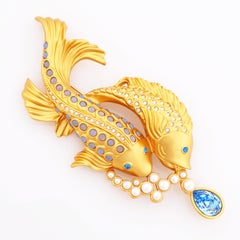 Satin Gold Koi Fish "Sea Shimmer" Brooch By Elizabeth Taylor For Avon, 1990s