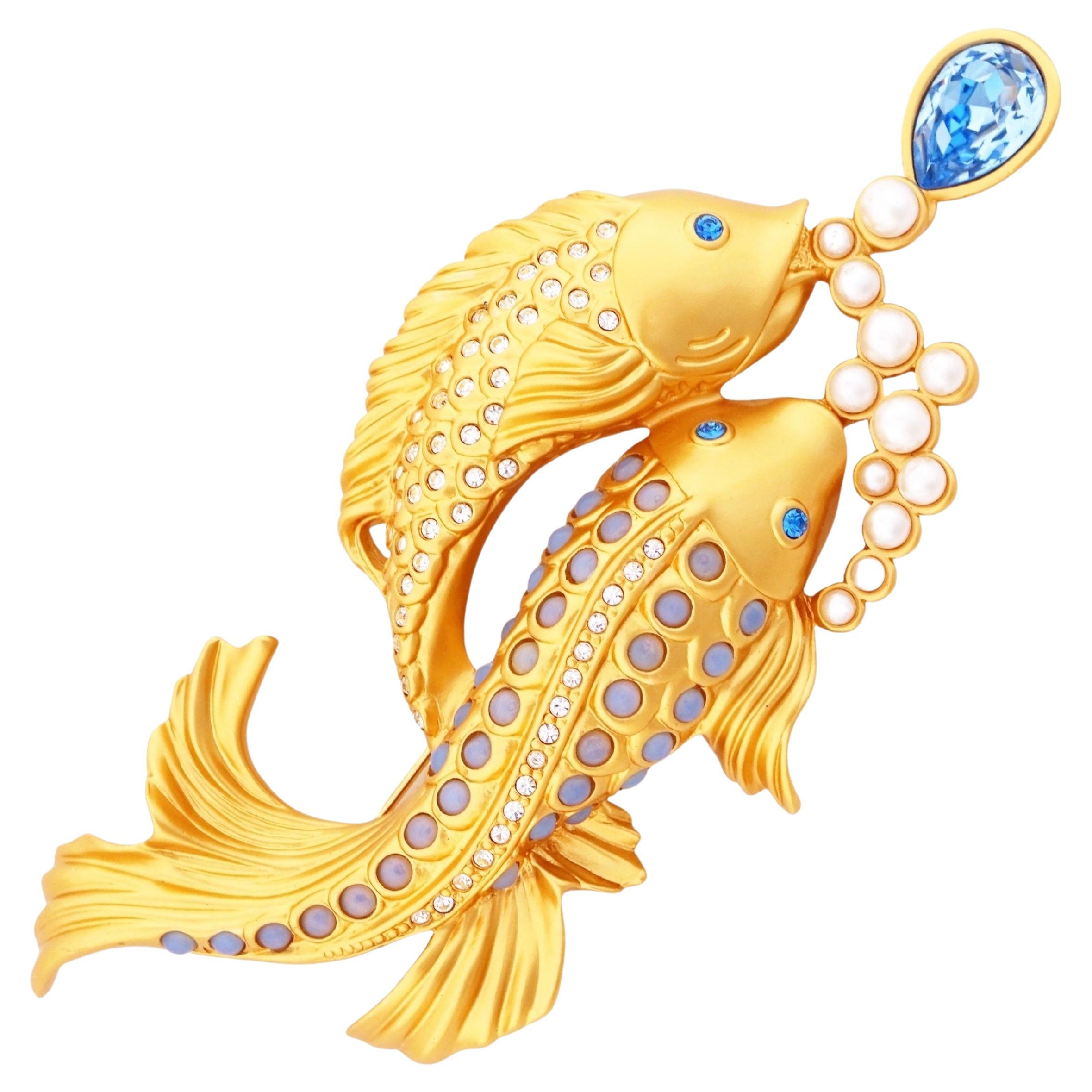 Satin Gold Koi Fish "Sea Shimmer" Brooch By Elizabeth Taylor For Avon, 1990s