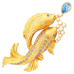 Vintage Satin Gold Koi Fish "Sea Shimmer" Brooch By Elizabeth Taylor For Avon, 1990s