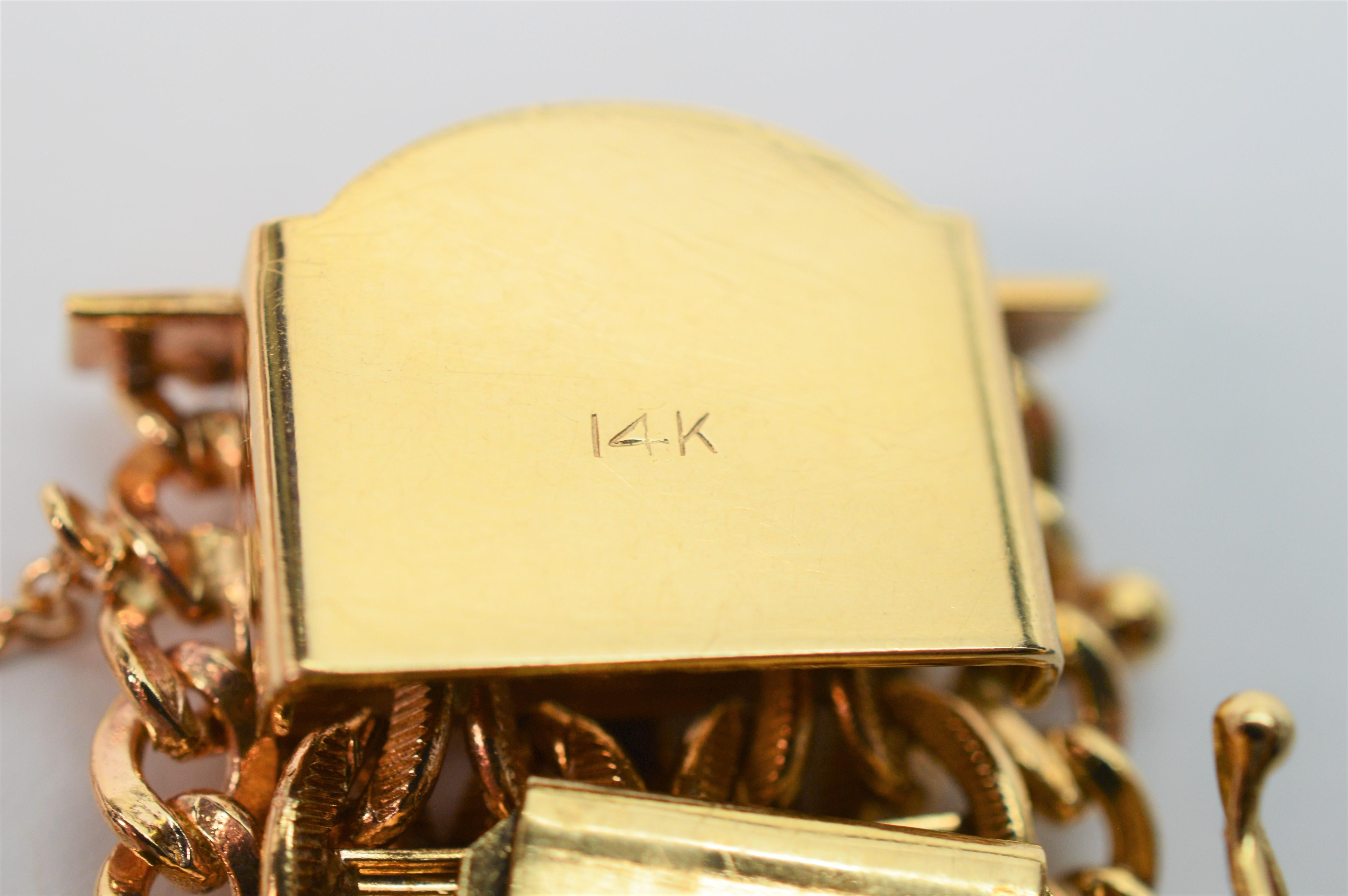 Satin 14 Karat Gold Statement Bracelet w Large Diamond Accented Gold Heart Charm 2