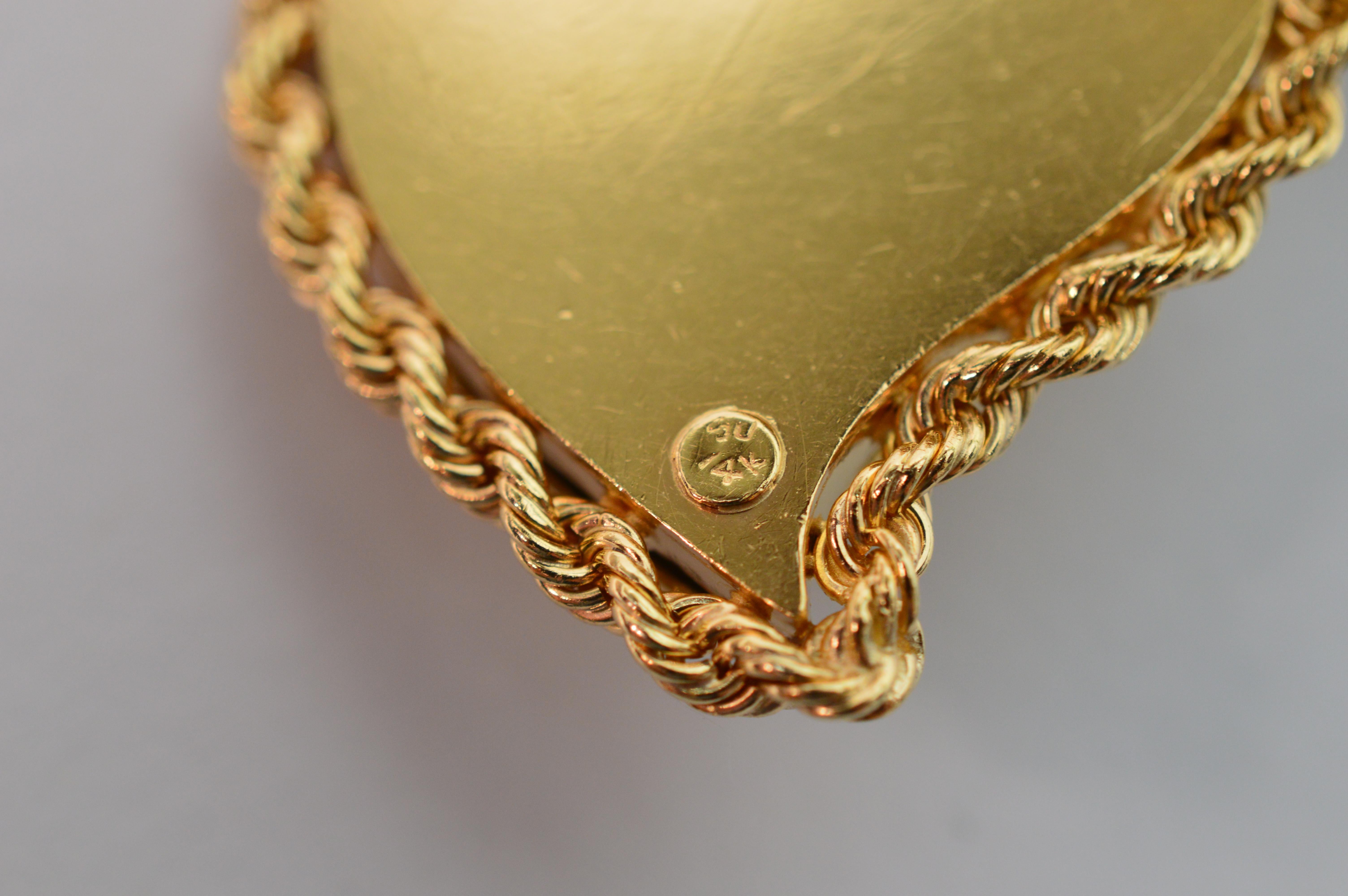 Satin 14 Karat Gold Statement Bracelet w Large Diamond Accented Gold Heart Charm 3