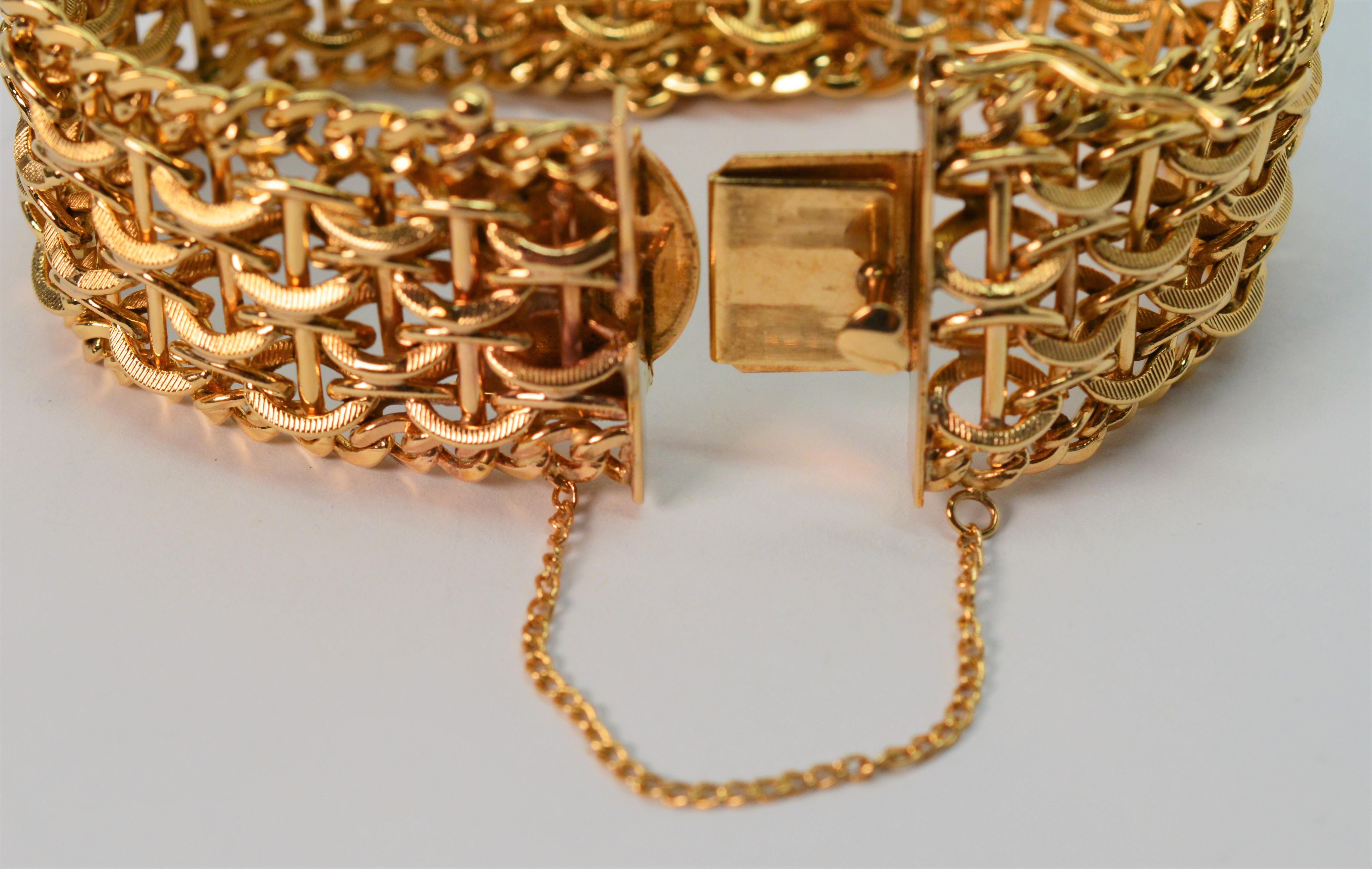 Women's Satin 14 Karat Gold Statement Bracelet w Large Diamond Accented Gold Heart Charm