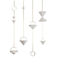 Satin Khora Pendant Lamp in Brass and Translucent Porcelain