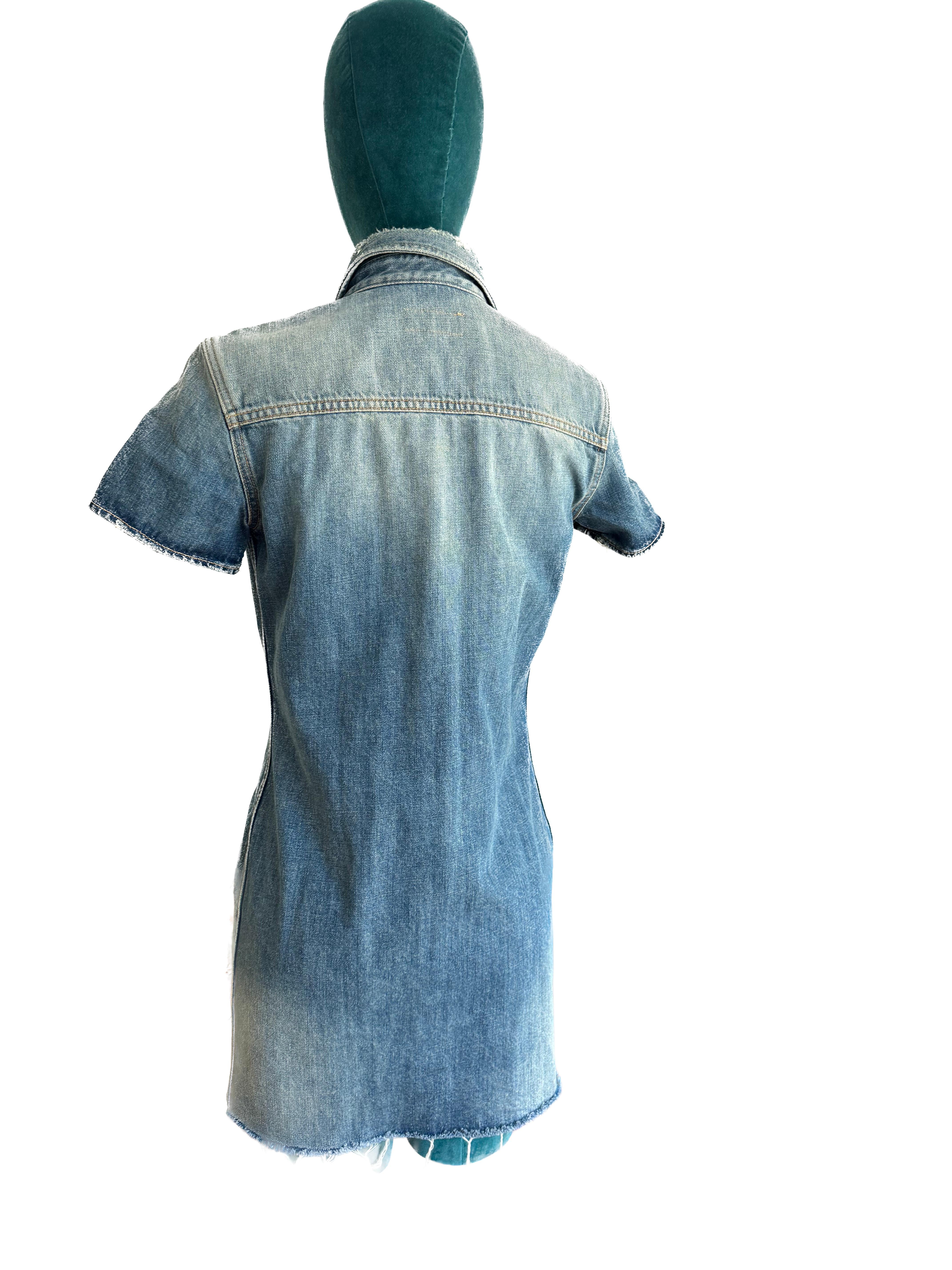 Satin Laurent Denim shirt Dress  In Excellent Condition For Sale In Toronto, CA