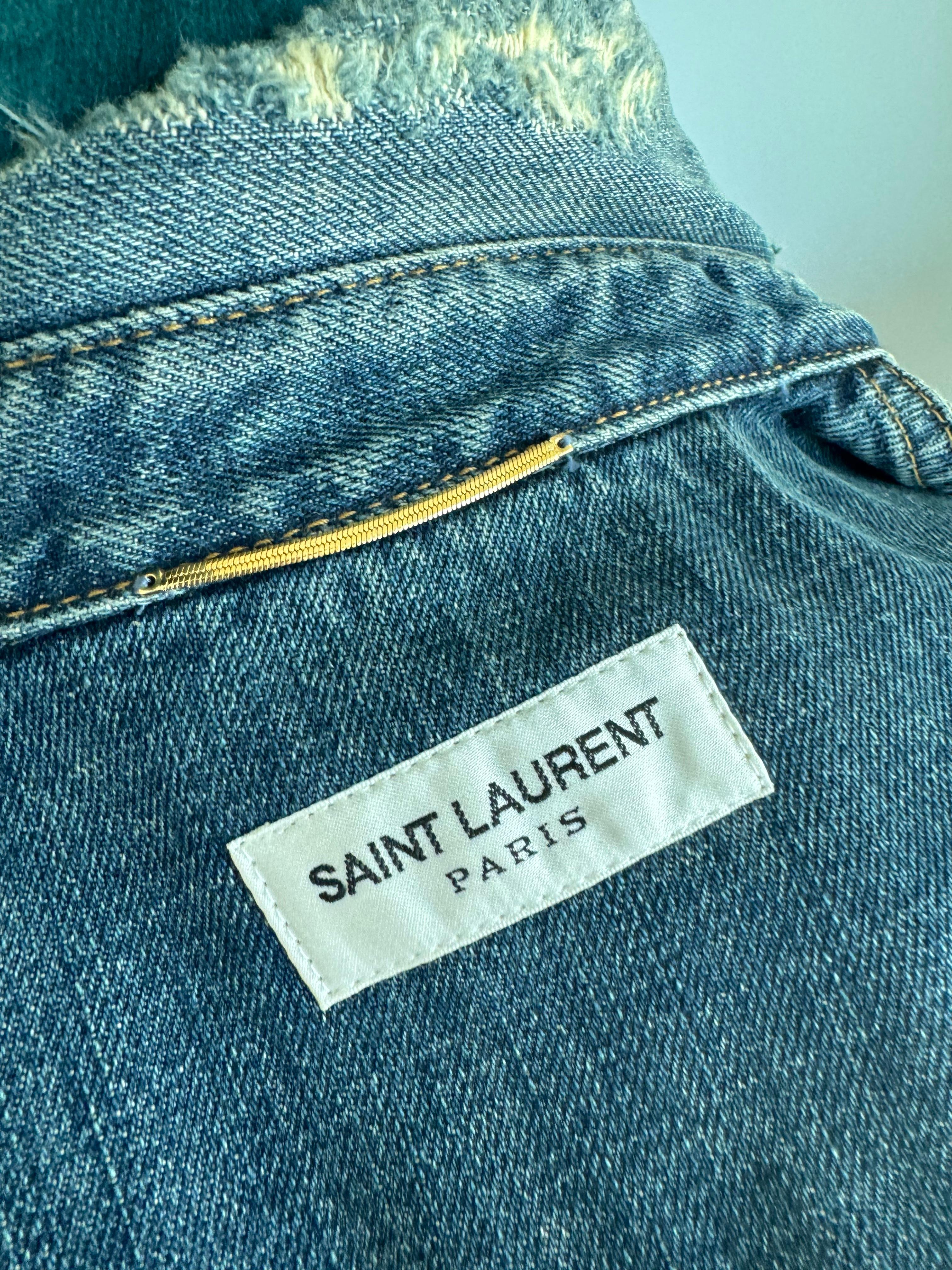 Satin Laurent Denim shirt Dress  For Sale 2