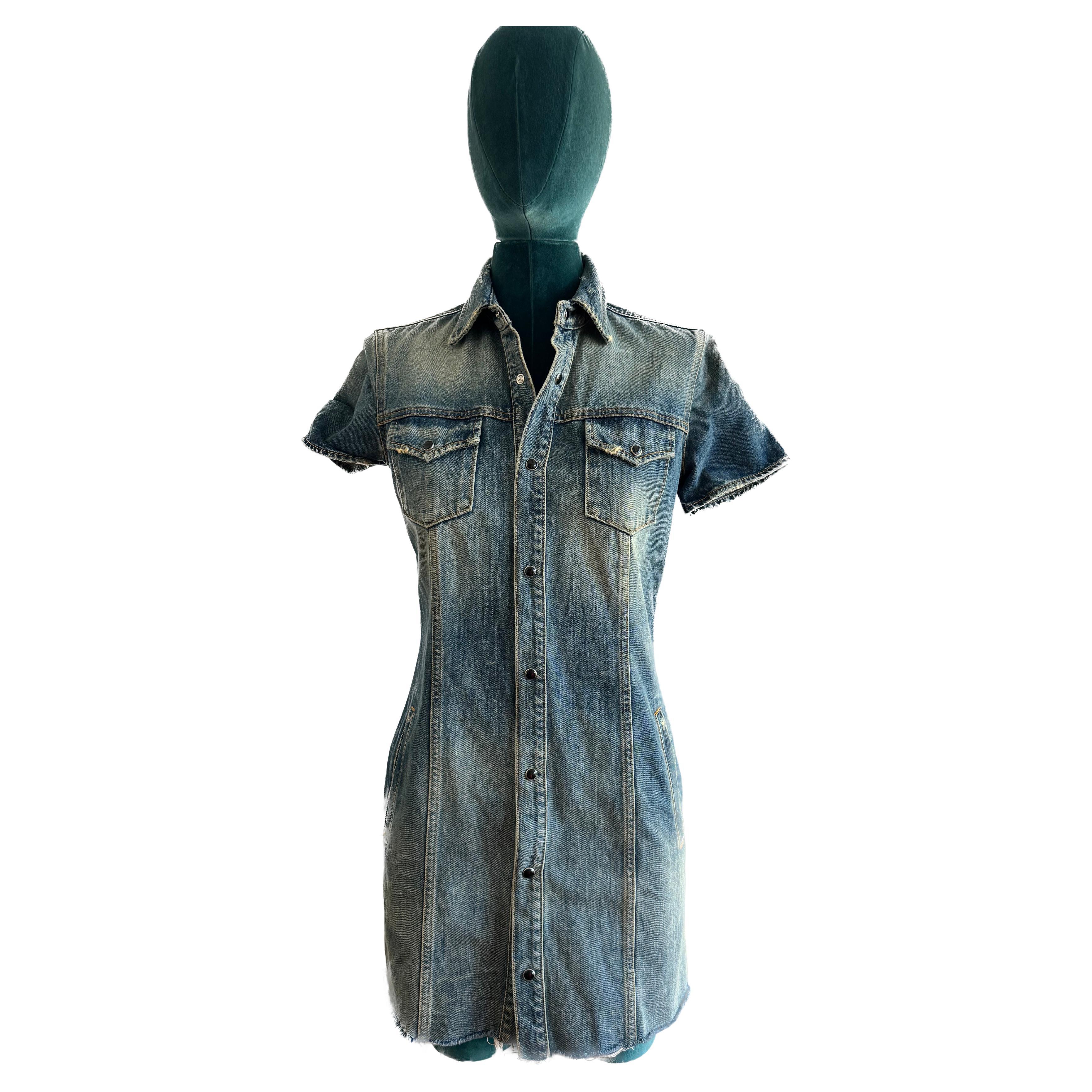 Satin Laurent Denim shirt Dress  For Sale