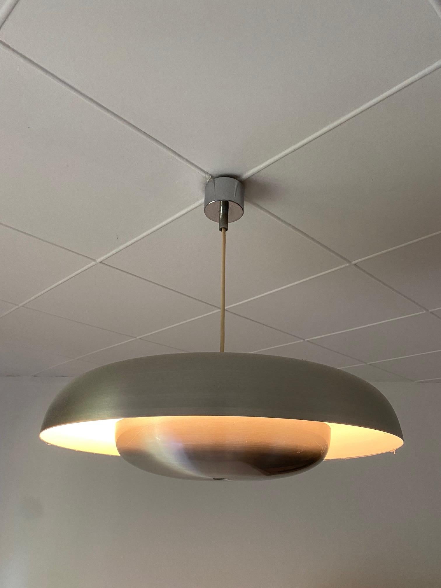 Italian Satin Metal Chandelier by Pirro Cuniberti for Sirrah, Italy 1970s For Sale