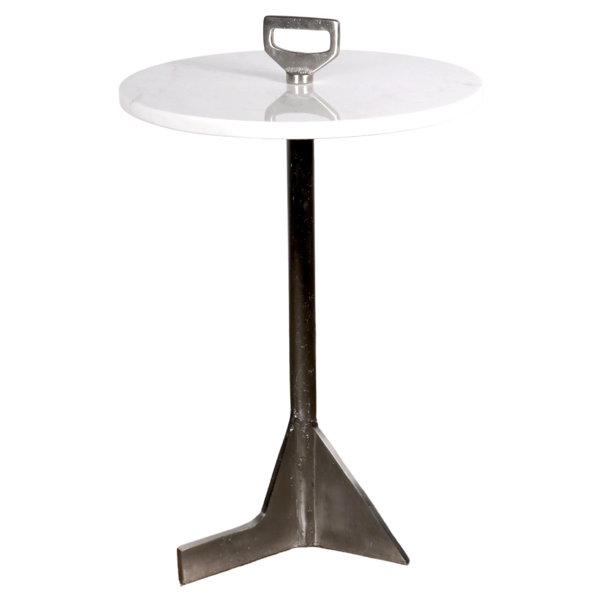 Satin Nickel Cast Bronze & Marble Cigarette Table from Costantini, Bellance For Sale