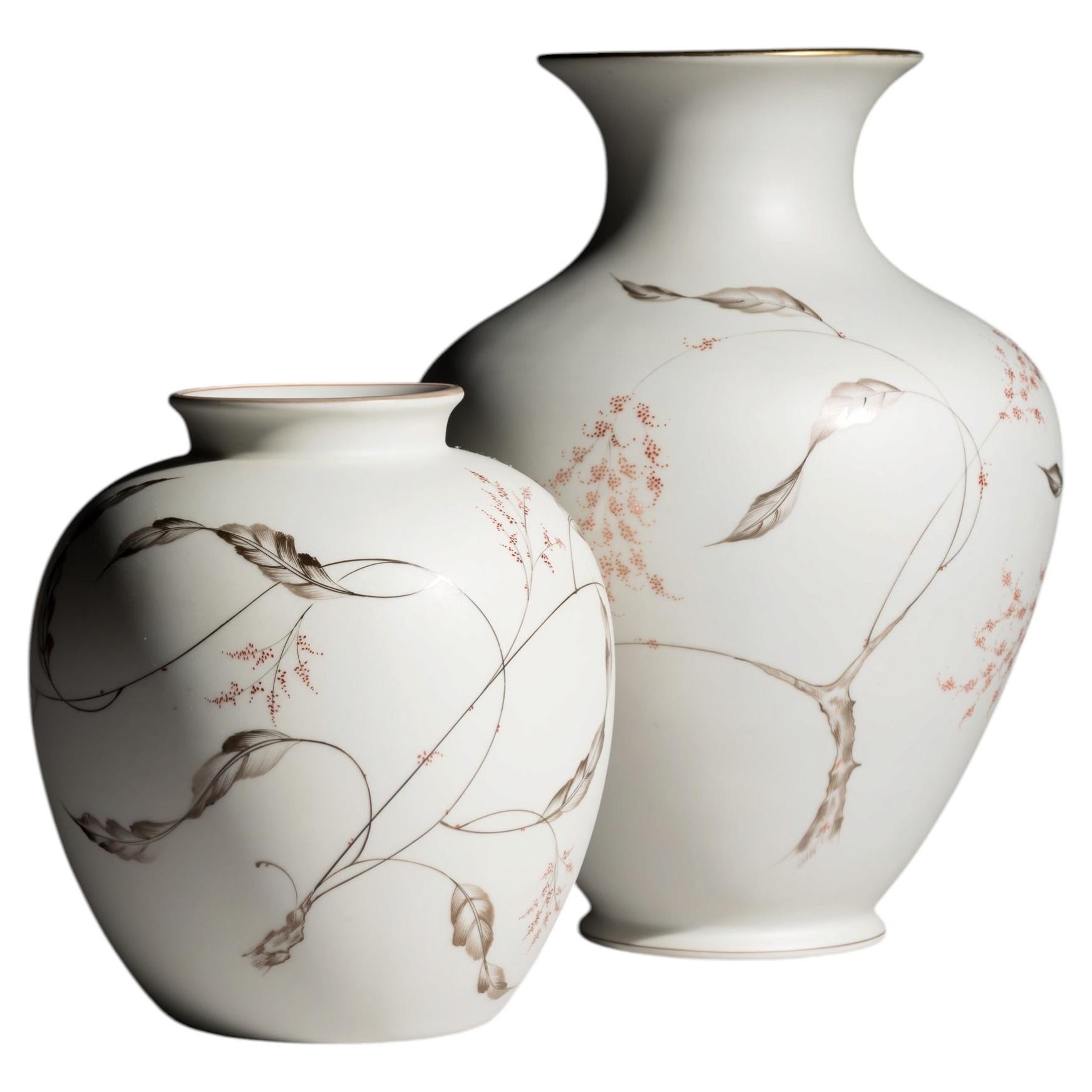 Satin Porcelain Vase Duo by Fritz von Stockmayer for Rosenthal, Germany, 1940s For Sale