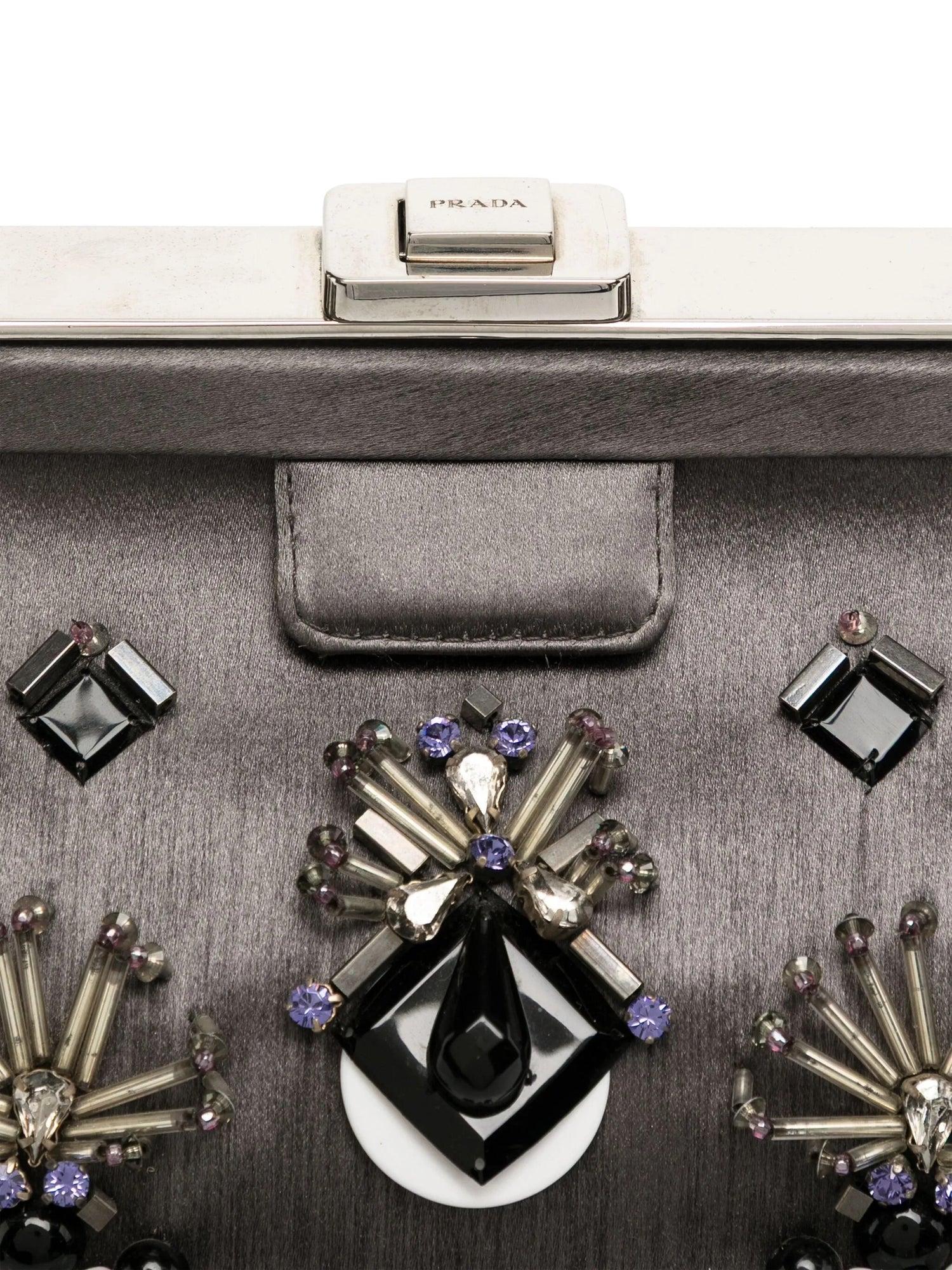 Gray Prada Satin Raso Embellished Ricamo Doctor's Bag For Sale